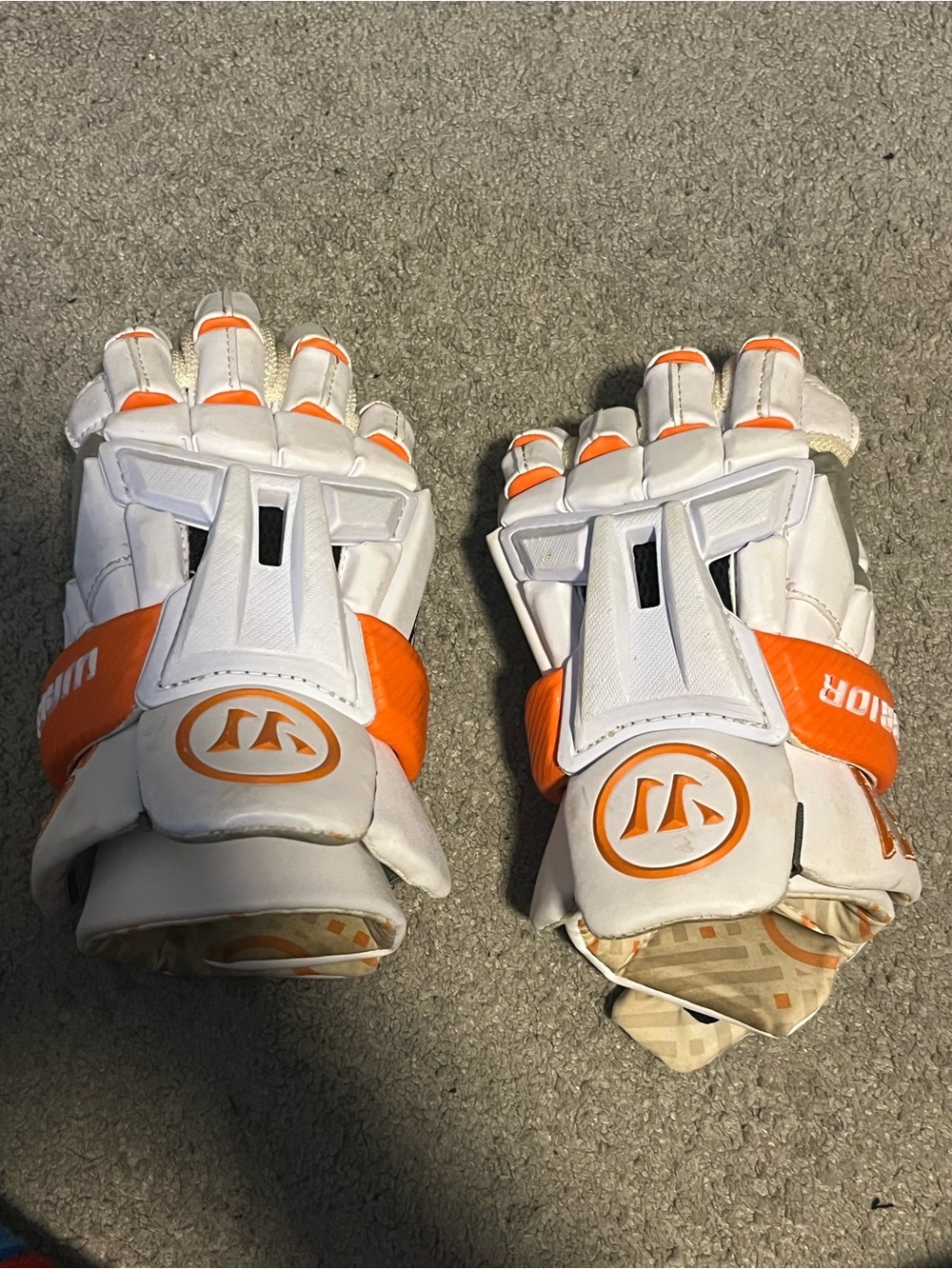 Warrior White Orange Men's Lacrosse Gloves